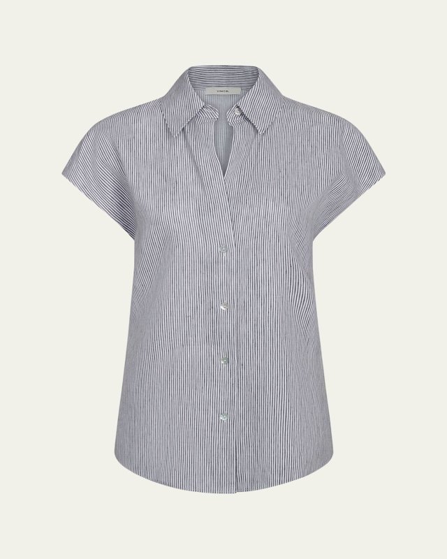 Ticking Stripe Cap-Sleeve Blous